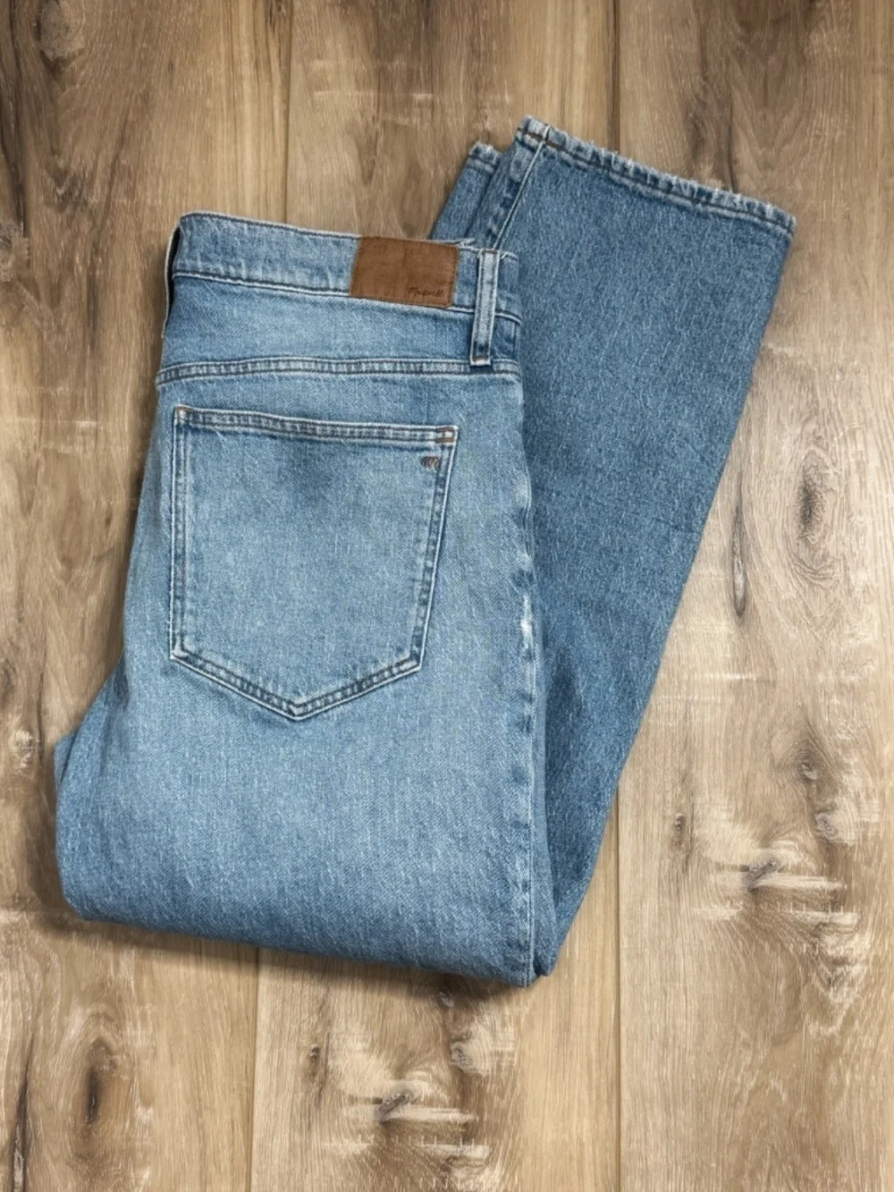 Madewell Jeans Mid Rise Perfect Vintage Distressed Straight Medium/ Light Wash